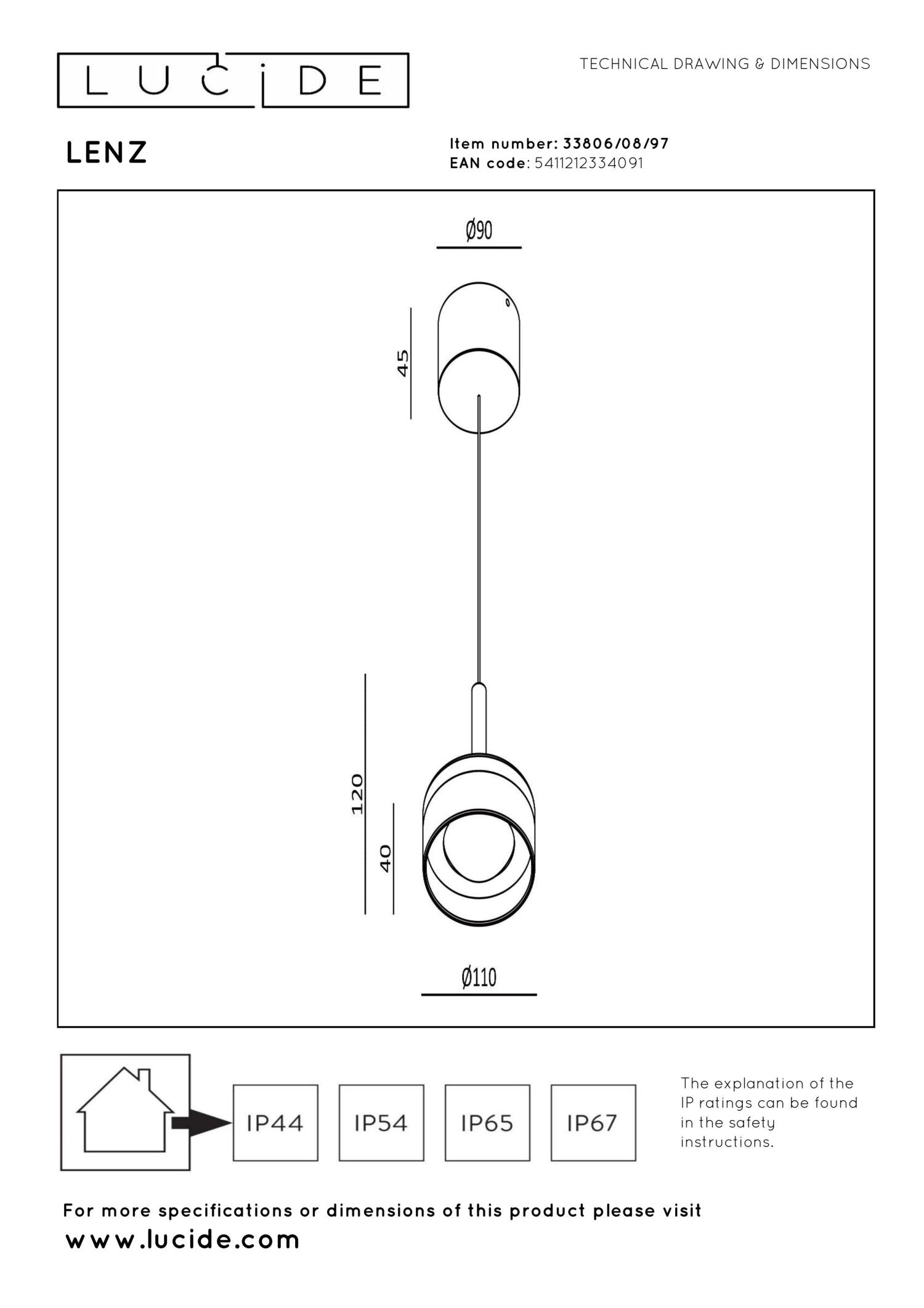 LENZ - Hanglamp Binnen/Buiten - Ø 11 cm - LED - 1x8W 2700K - IP54 - Roest bruin | Essential