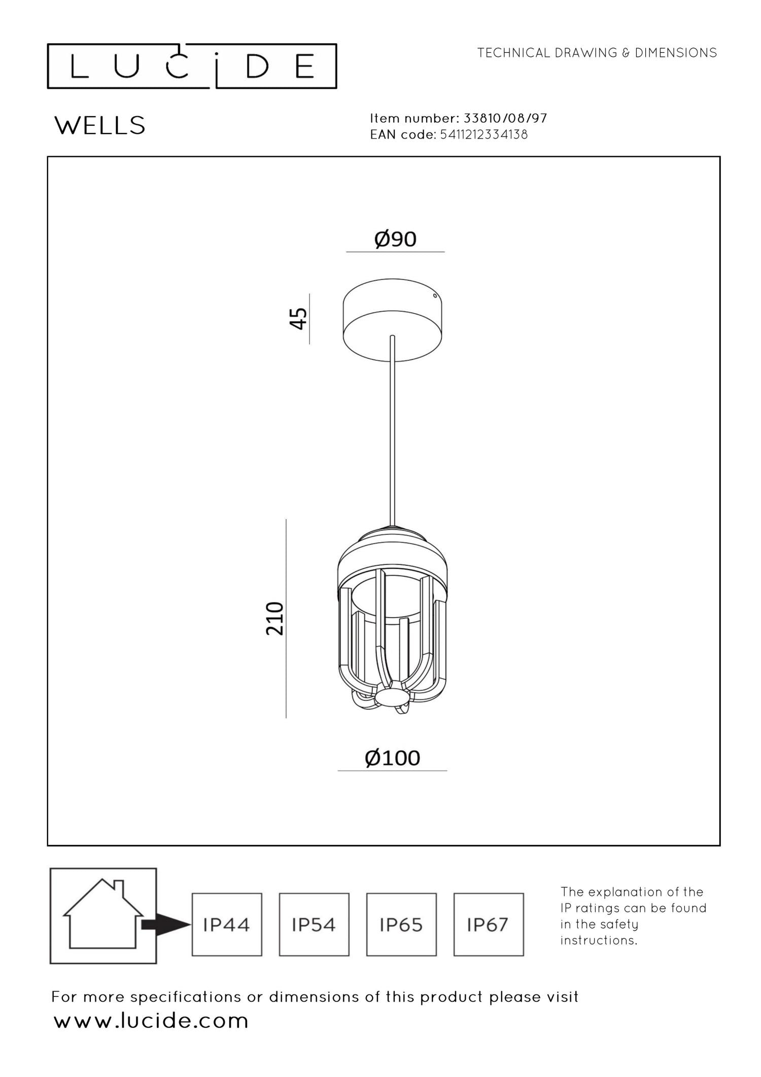 WELLS - Suspension Intérieur/Extérieur - Ø 10 cm - LED - 1x8W 2700K - IP54 - Brun rouille | Essential