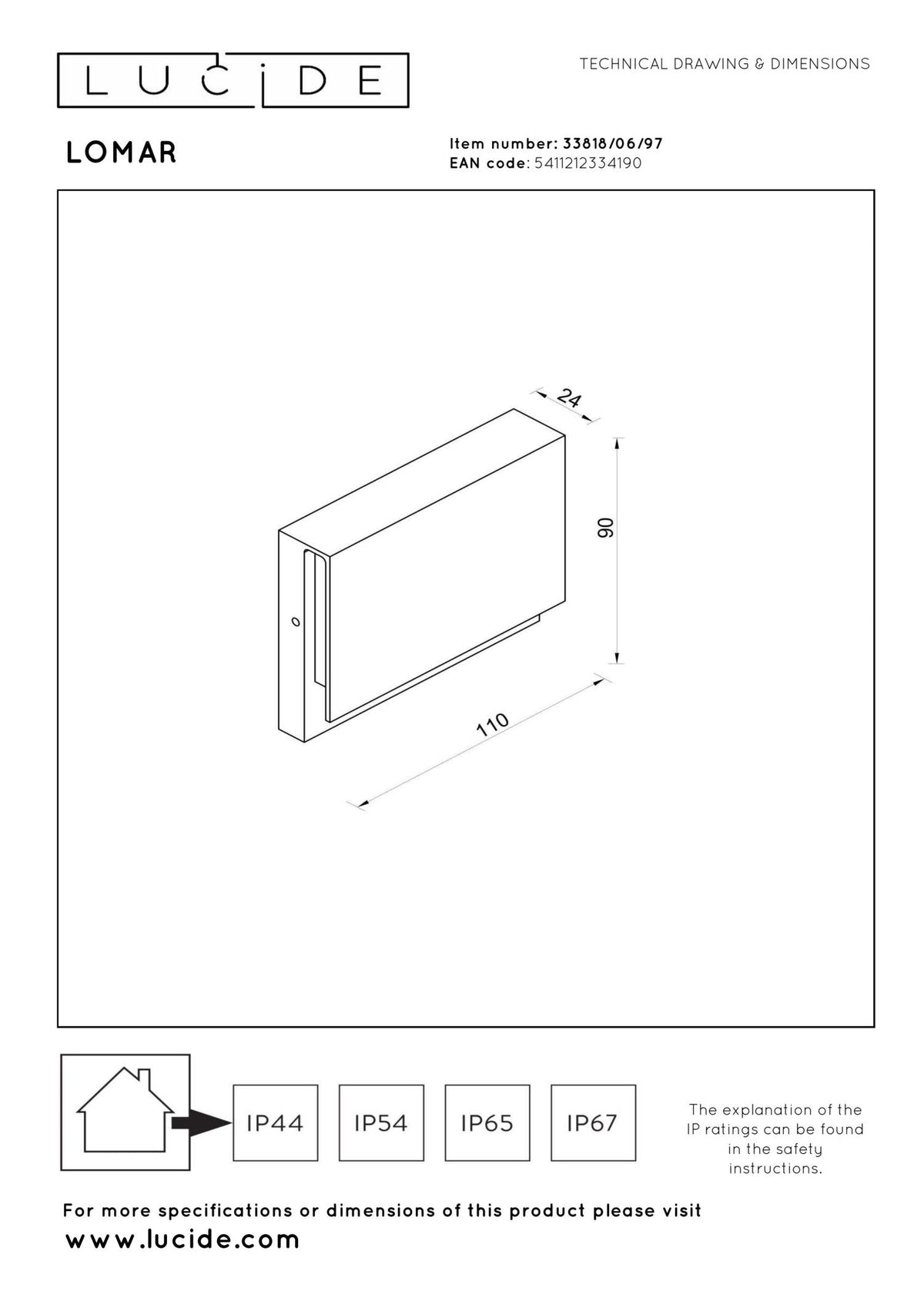Lucide - LOMAR - Wandlamp Binnen/Buiten - LED - 1x6W 2700K - Roest bruin - IP54