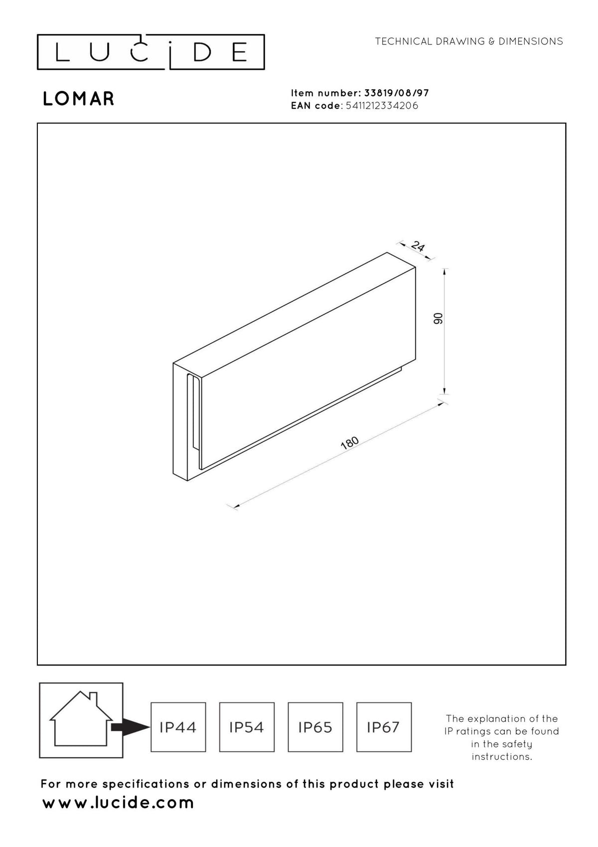 Lucide - LOMAR - Wandlamp Binnen/Buiten - LED - 1x10W 2700K - Roest bruin - IP54