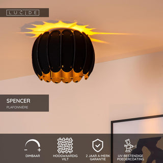 SPENCER - Plafonnière - Ø 30 cm - 1xE27 - Zwart