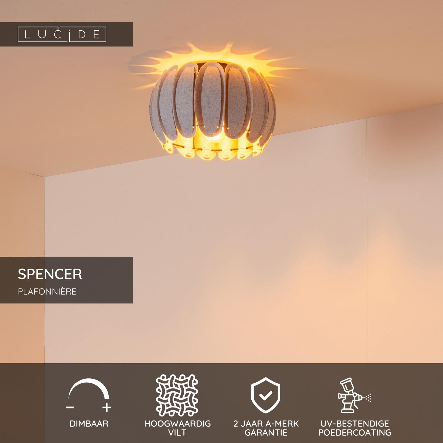 SPENCER - Plafonnière - Ø 30 cm - 1xE27 - Grijs