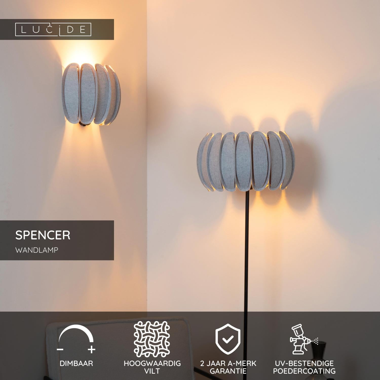 SPENCER - Applique murale - 1xE27 - Gris