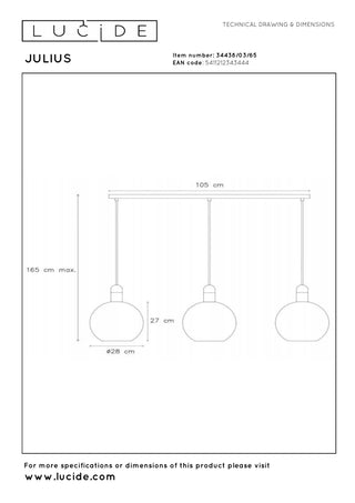 JULIUS - Suspension - 3xE27 - Fumé