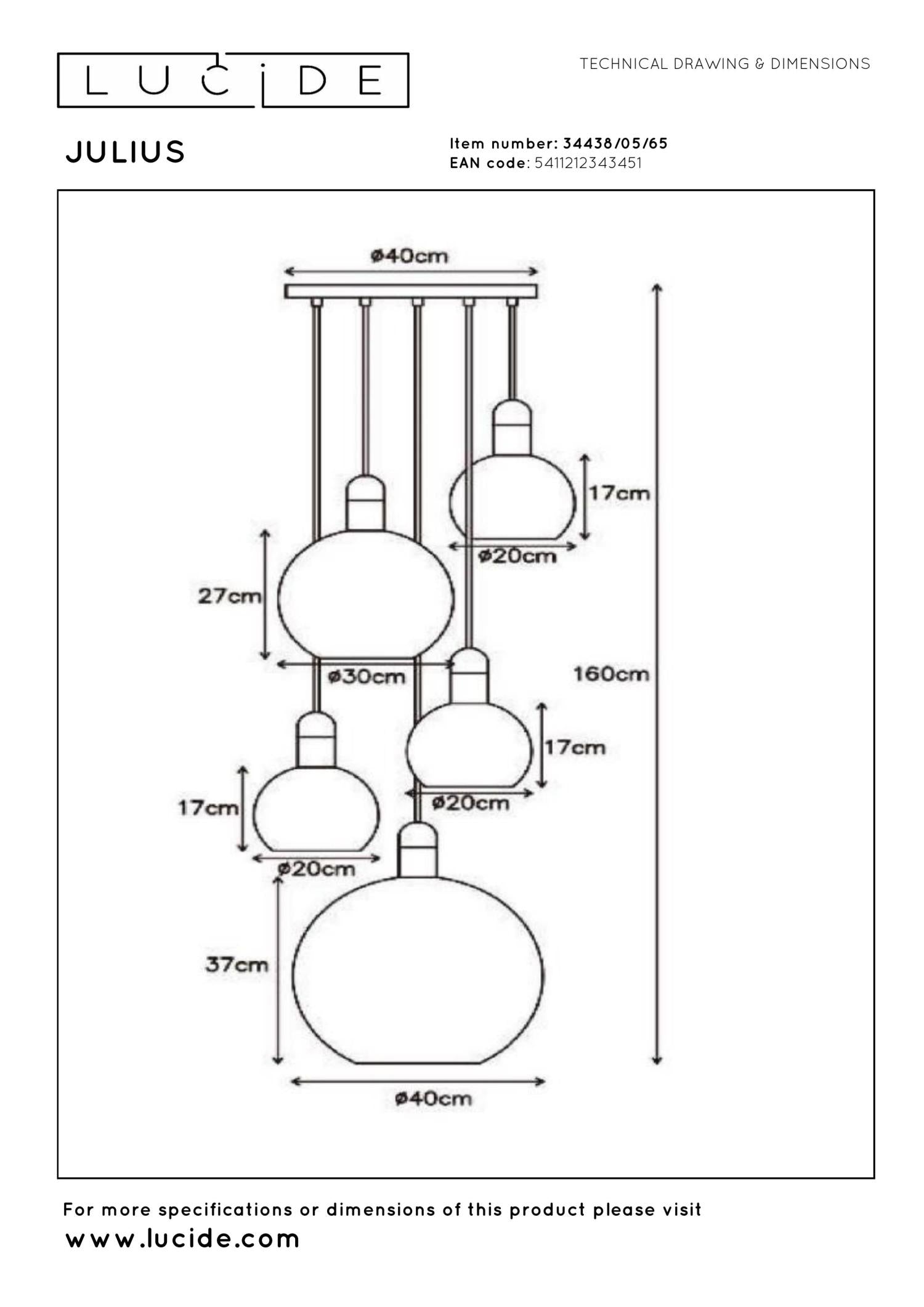 JULIUS - Suspension - 5xE27 - Fumé