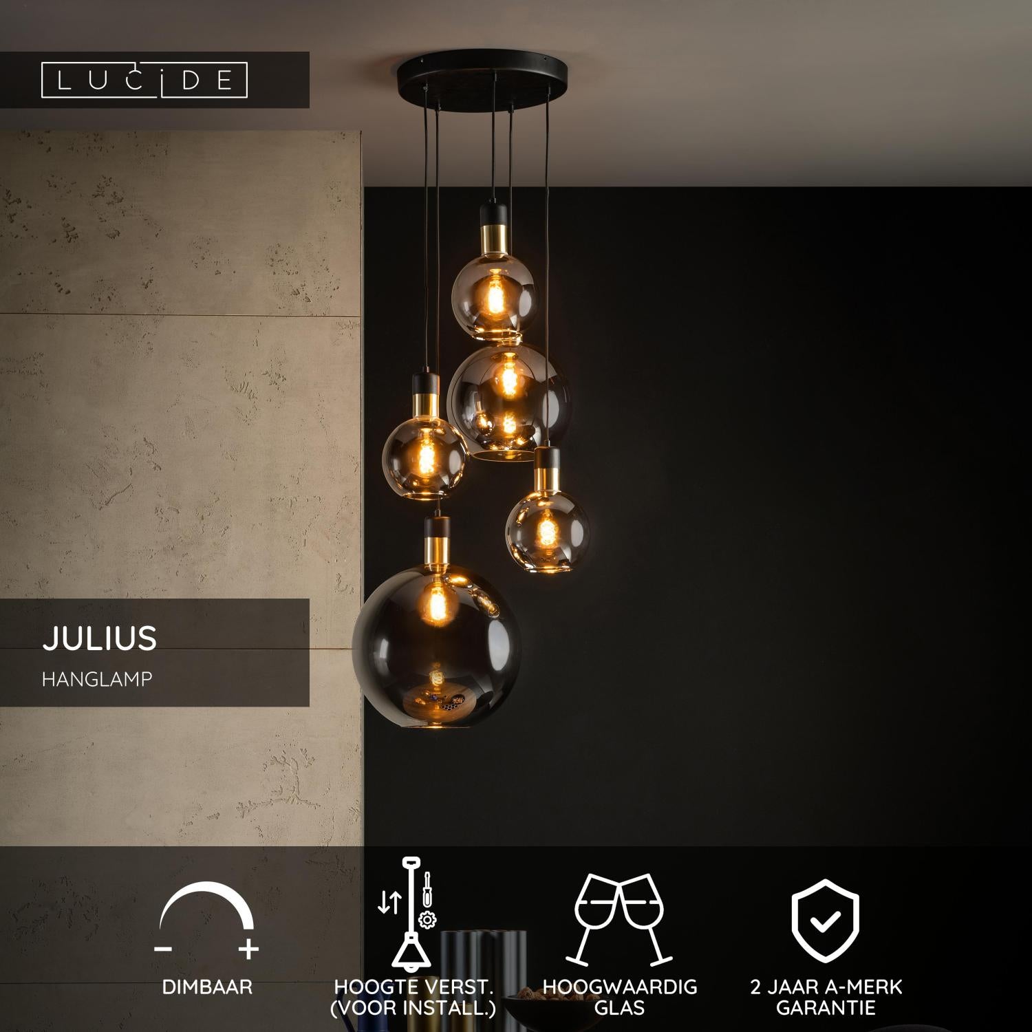 JULIUS - Suspension - 5xE27 - Fumé