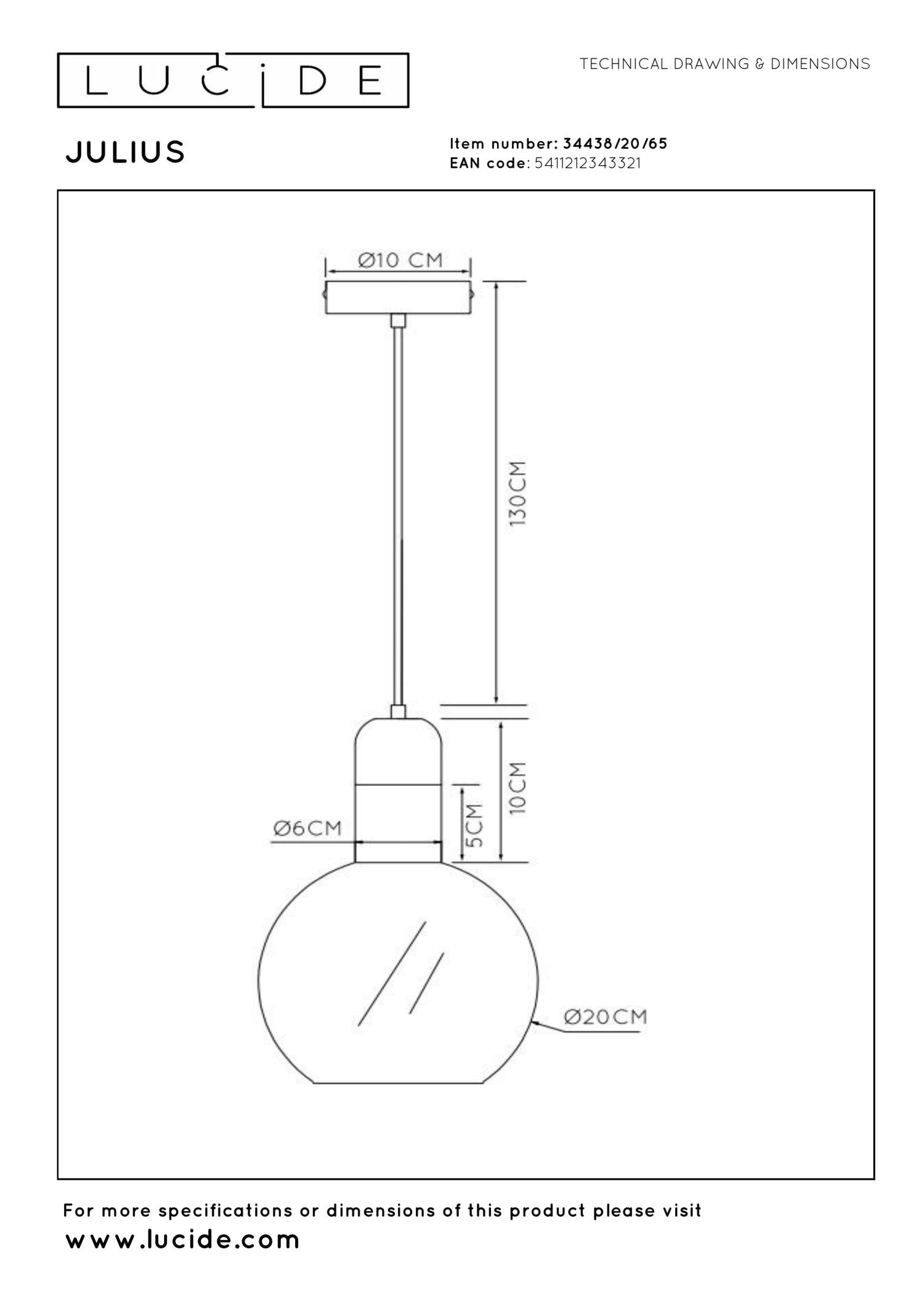 JULIUS - Hanglamp - Ø 20 cm - 1xE27 - Fumé