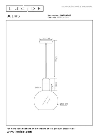 JULIUS - Suspension - Ø 40 cm - 1xE27 - Fumé