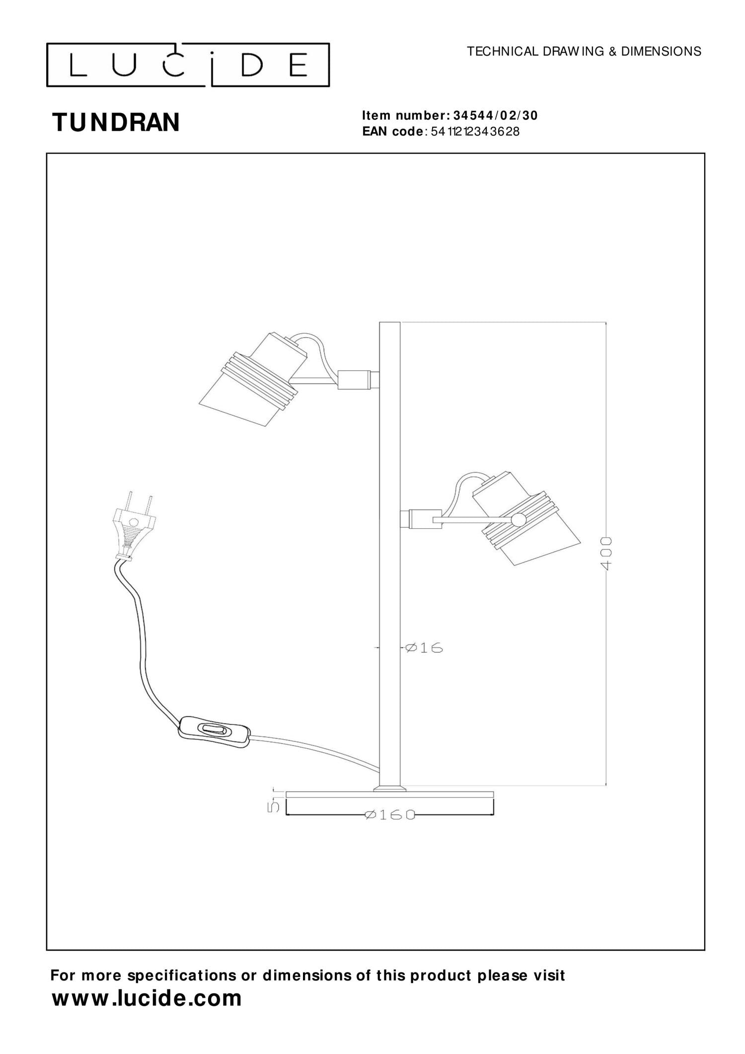 TUNDRAN - Lampe de table - 2xGU10 - Noir