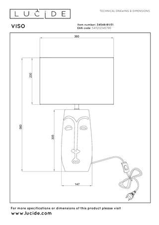 VISO - Lampe de table - Ø 36 cm - 1xE27 - Blanc
