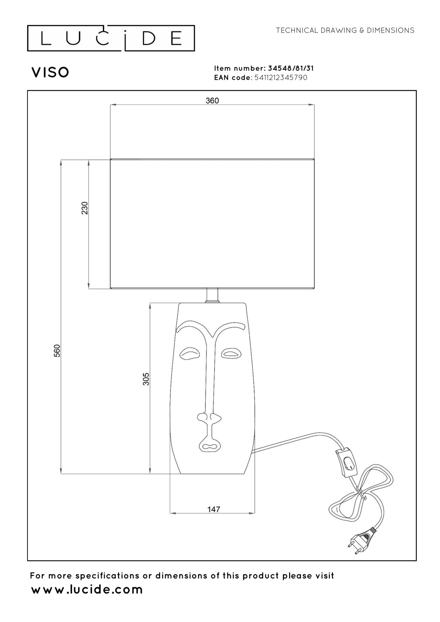 VISO - Lampe de table - Ø 36 cm - 1xE27 - Blanc