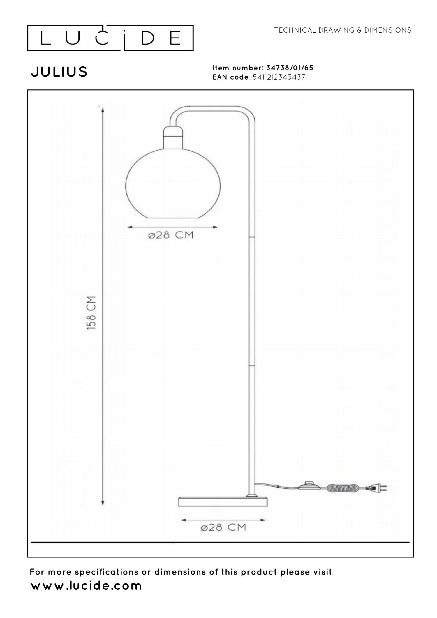 JULIUS - Vloerlamp - Ø 28 cm - 1xE27 - Fumé