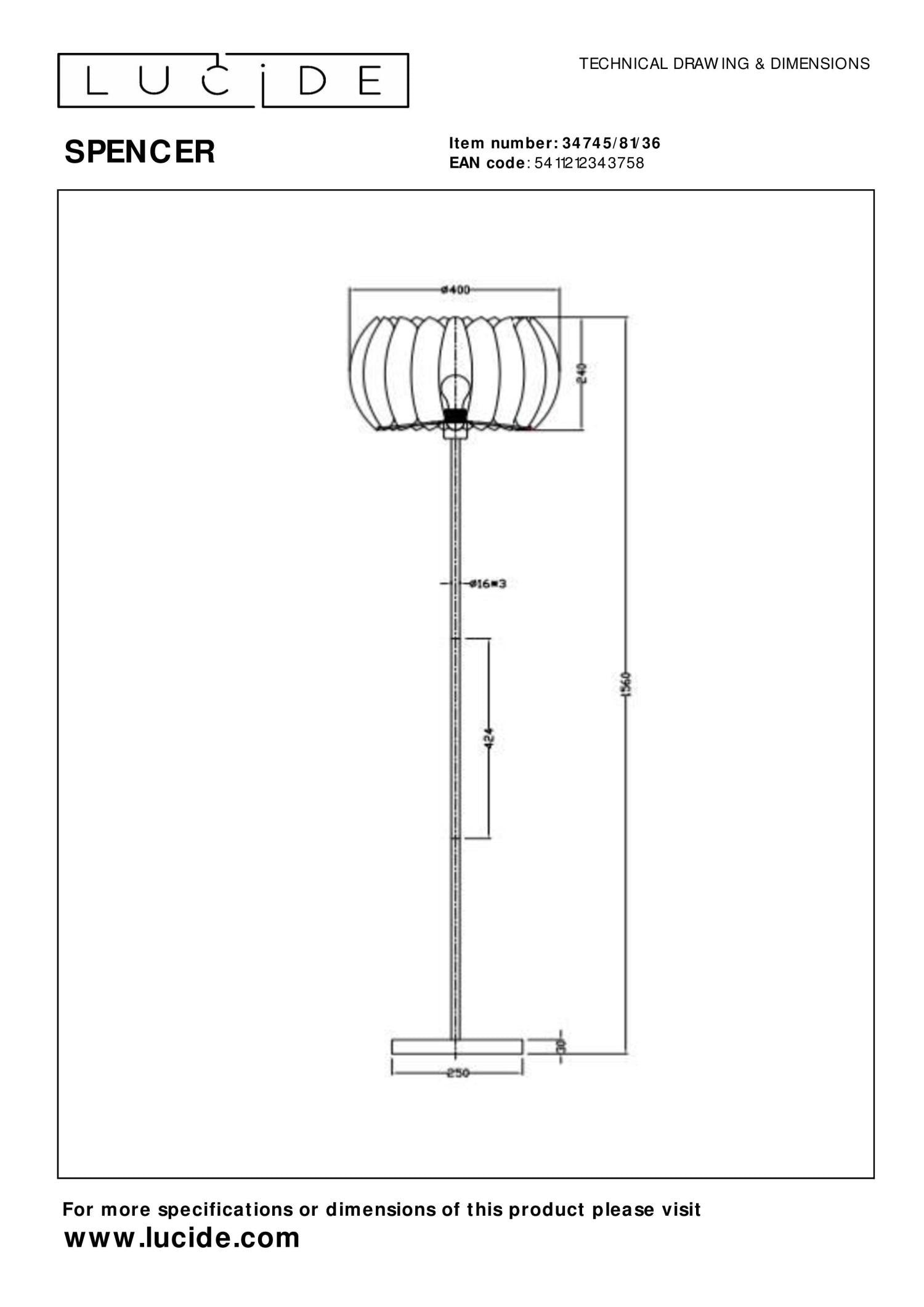 SPENCER - Vloerlamp - Ø 40 cm - 1xE27 - Grijs