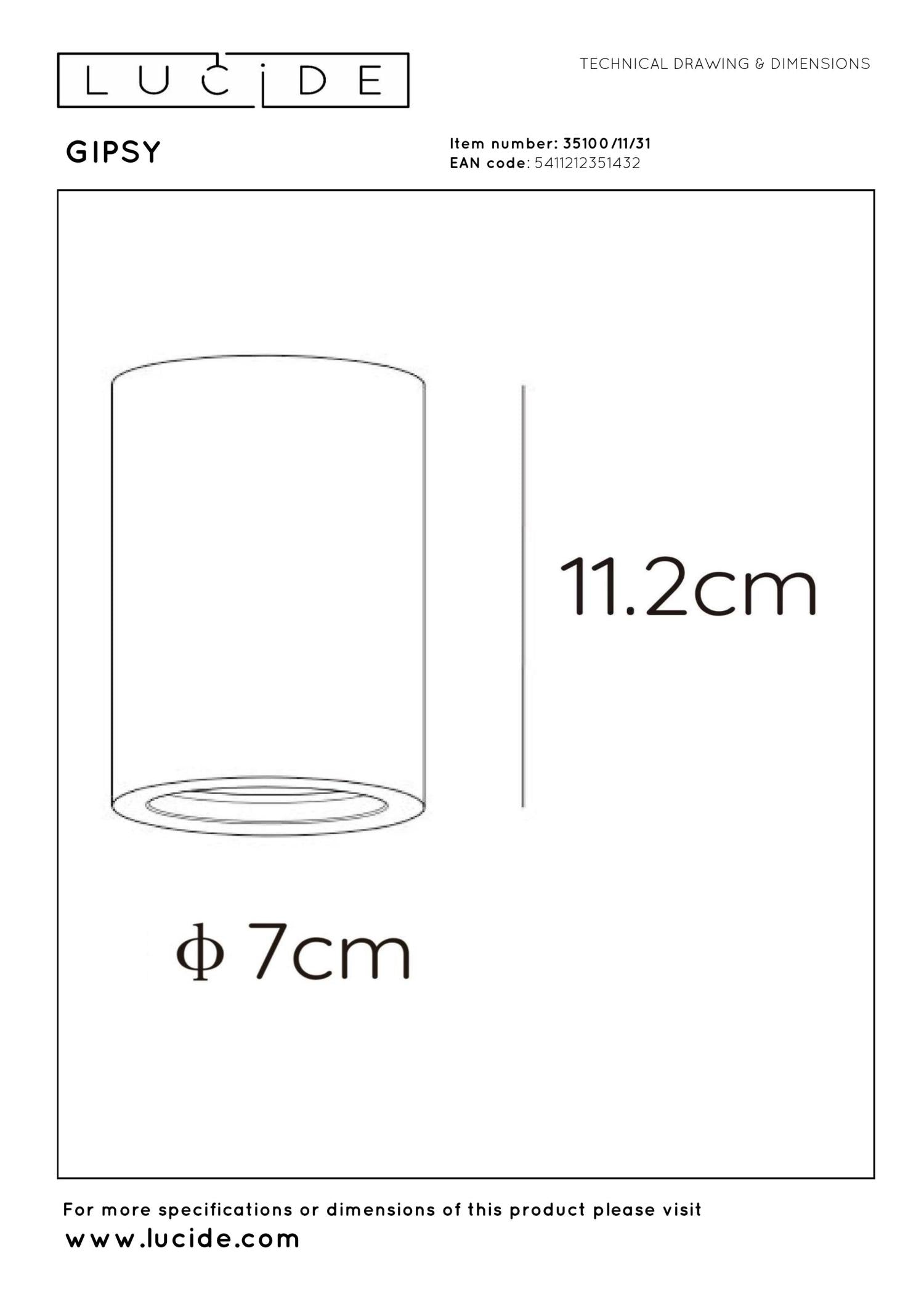 GIPSY - Spot plafonnier - Ø 7 cm - 1xGU10 - Blanc