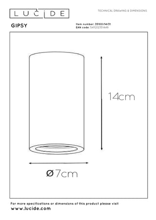 GIPSY - Plafondspot - Ø 7 cm - 1xGU10 - Wit