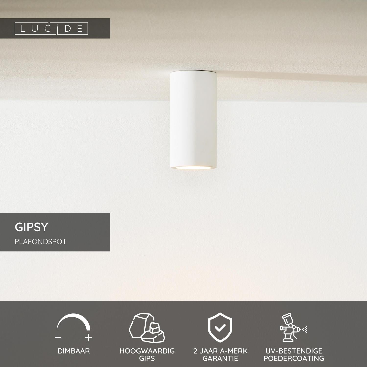 GIPSY - Plafondspot - Ø 7 cm - 1xGU10 - Wit