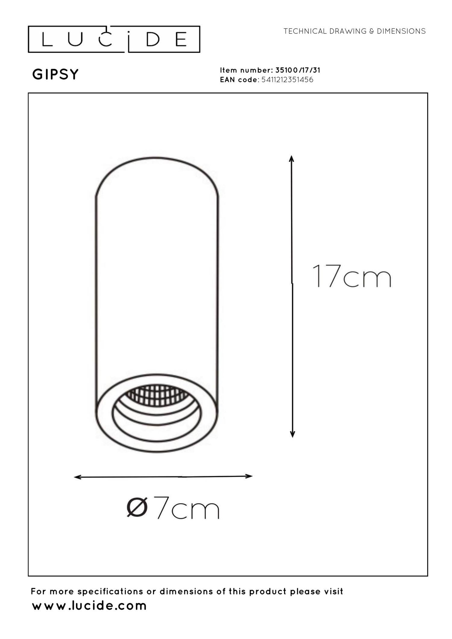 GIPSY - Plafondspot - Ø 7 cm - 1xGU10 - Wit