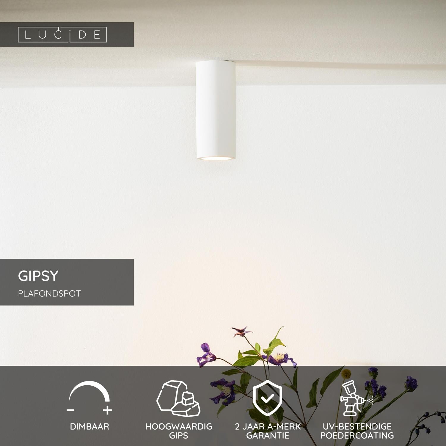 GIPSY - Plafondspot - Ø 7 cm - 1xGU10 - Wit