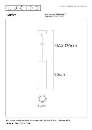 GIPSY - Pendant light - Ø 7 cm - 1xGU10 - White