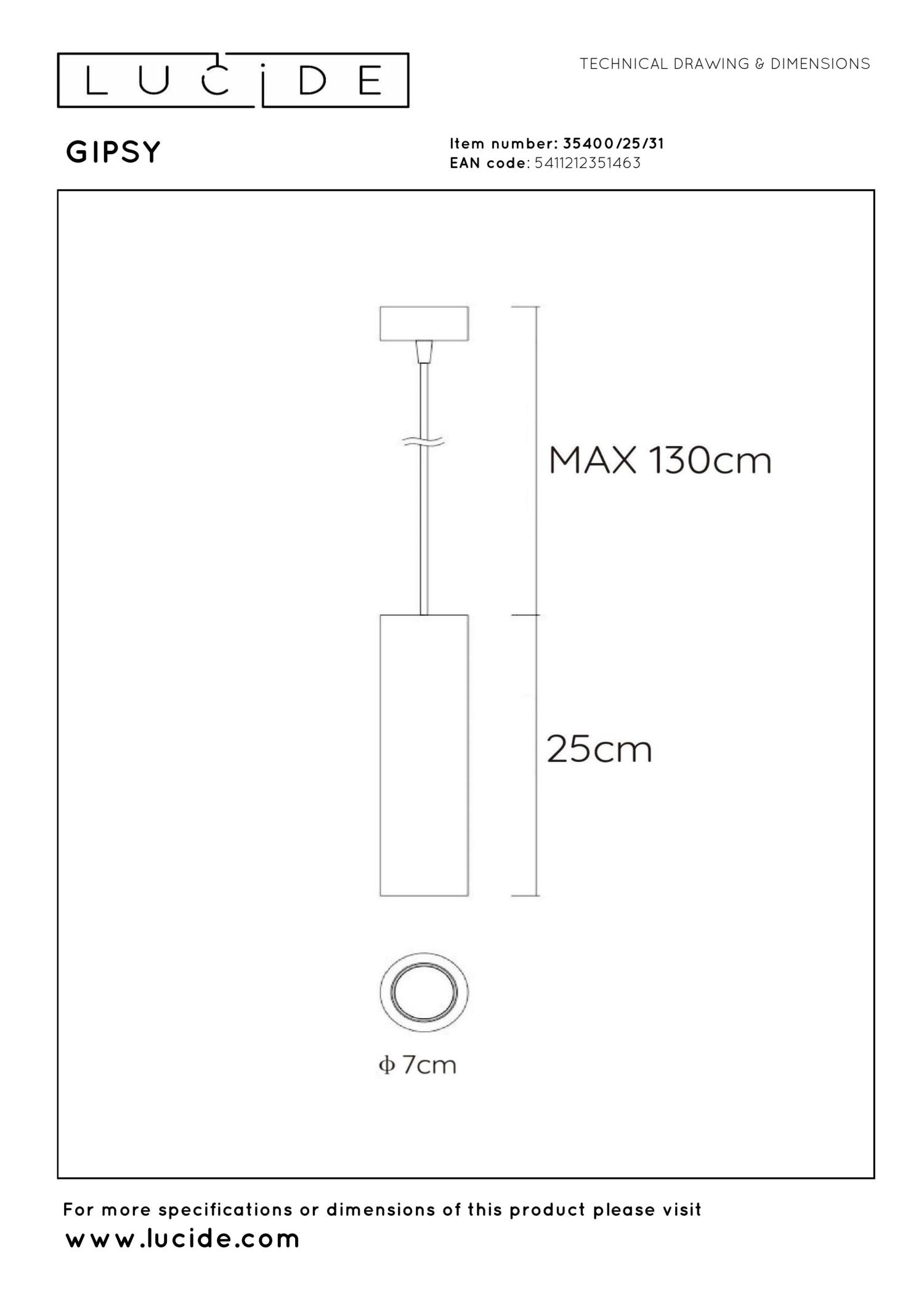 GIPSY - Pendant light - Ø 7 cm - 1xGU10 - White