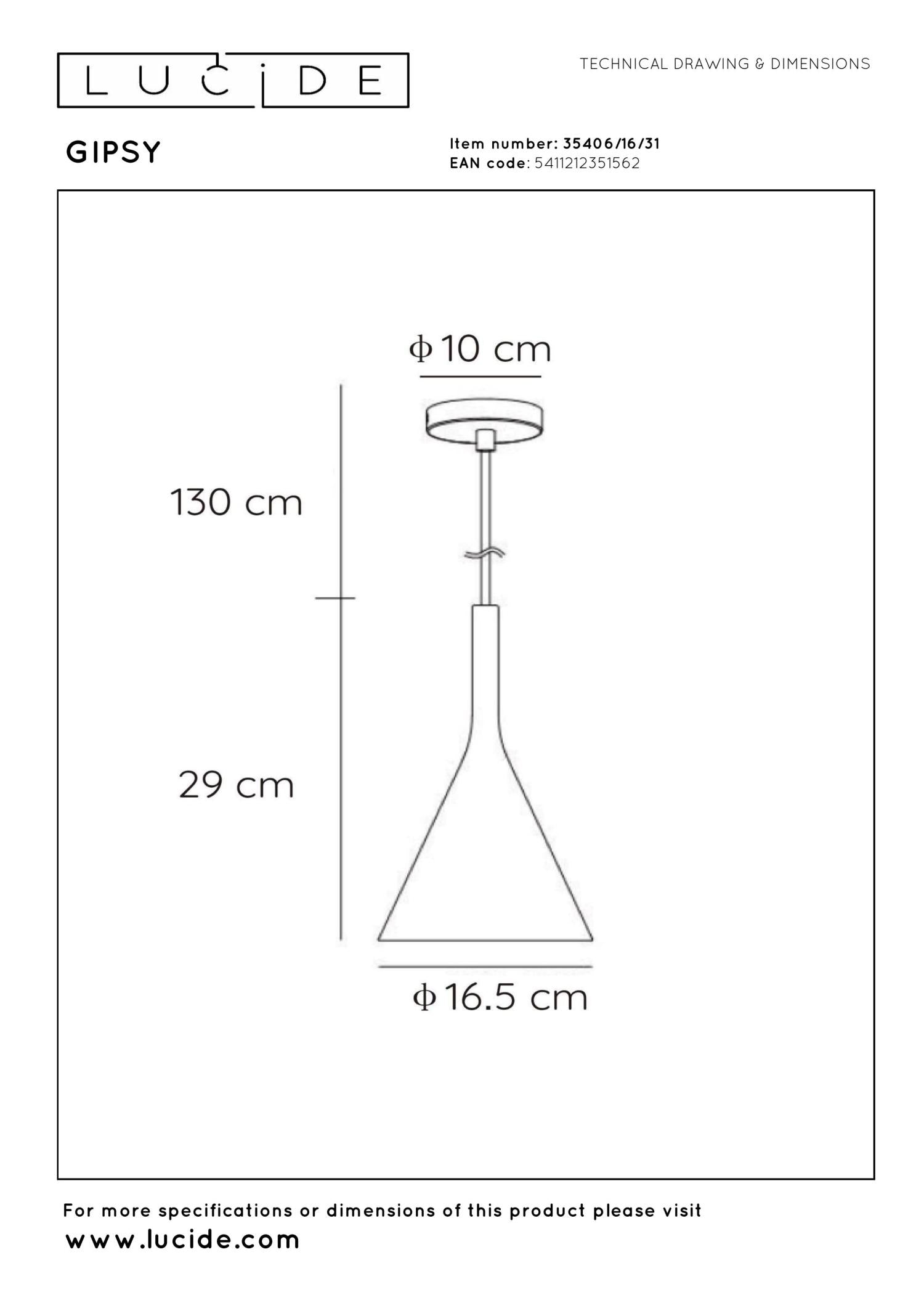 GIPSY - Hanglamp - Ø 16,5 cm - 1xE27 - Wit