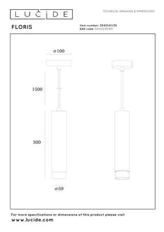 FLORIS - Hanglamp - Ø 5,9 cm - 1xGU10 - Zwart
