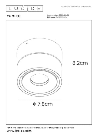 YUMIKO - Plafondspot - Ø 7,8 cm - LED Dimb. - 1x10W 2700K - Zwart