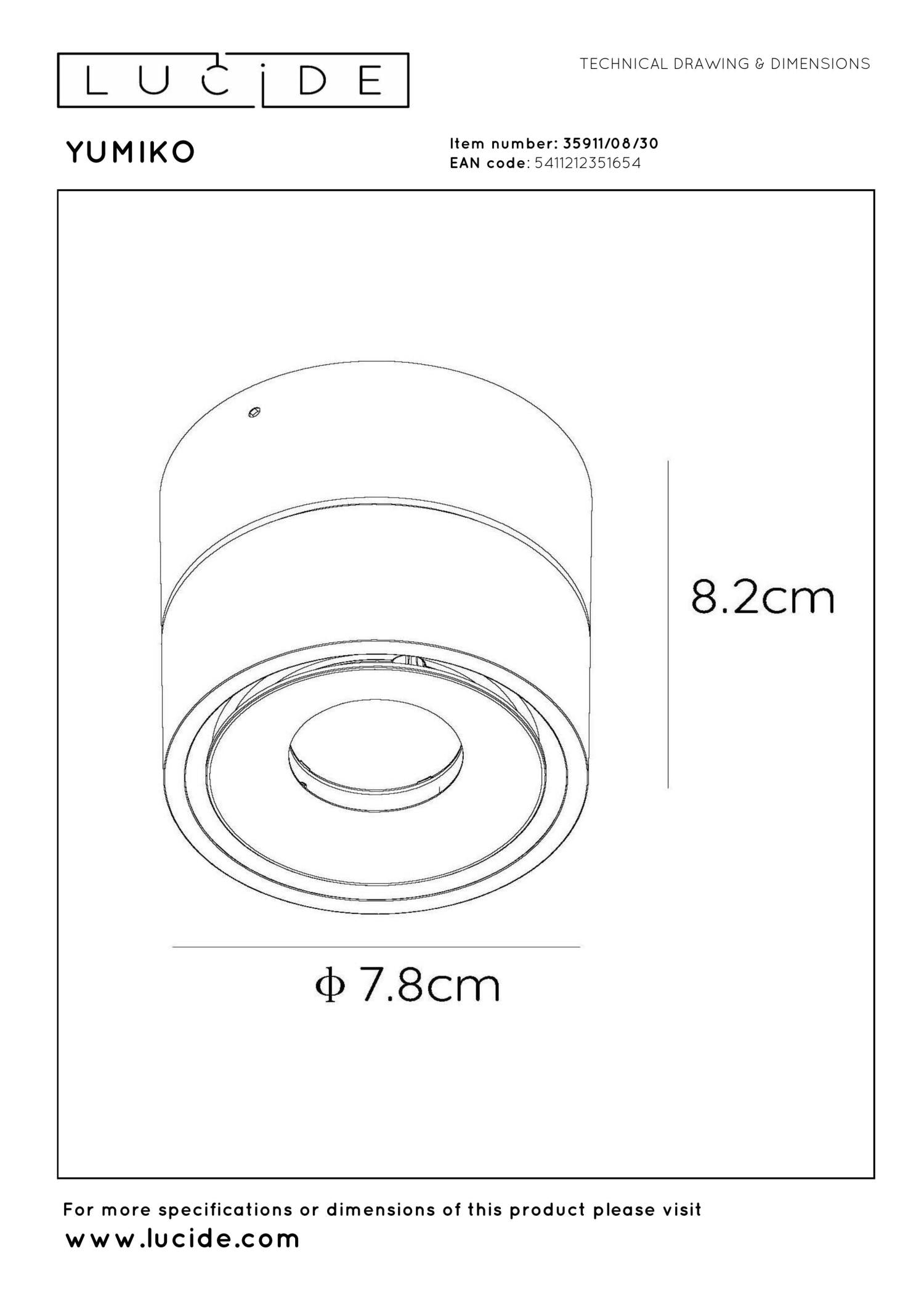 YUMIKO - Plafondspot - Ø 7,8 cm - LED Dimb. - 1x10W 2700K - Zwart
