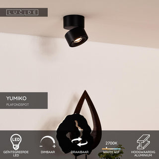 YUMIKO - Plafondspot - Ø 7,8 cm - LED Dimb. - 1x10W 2700K - Zwart
