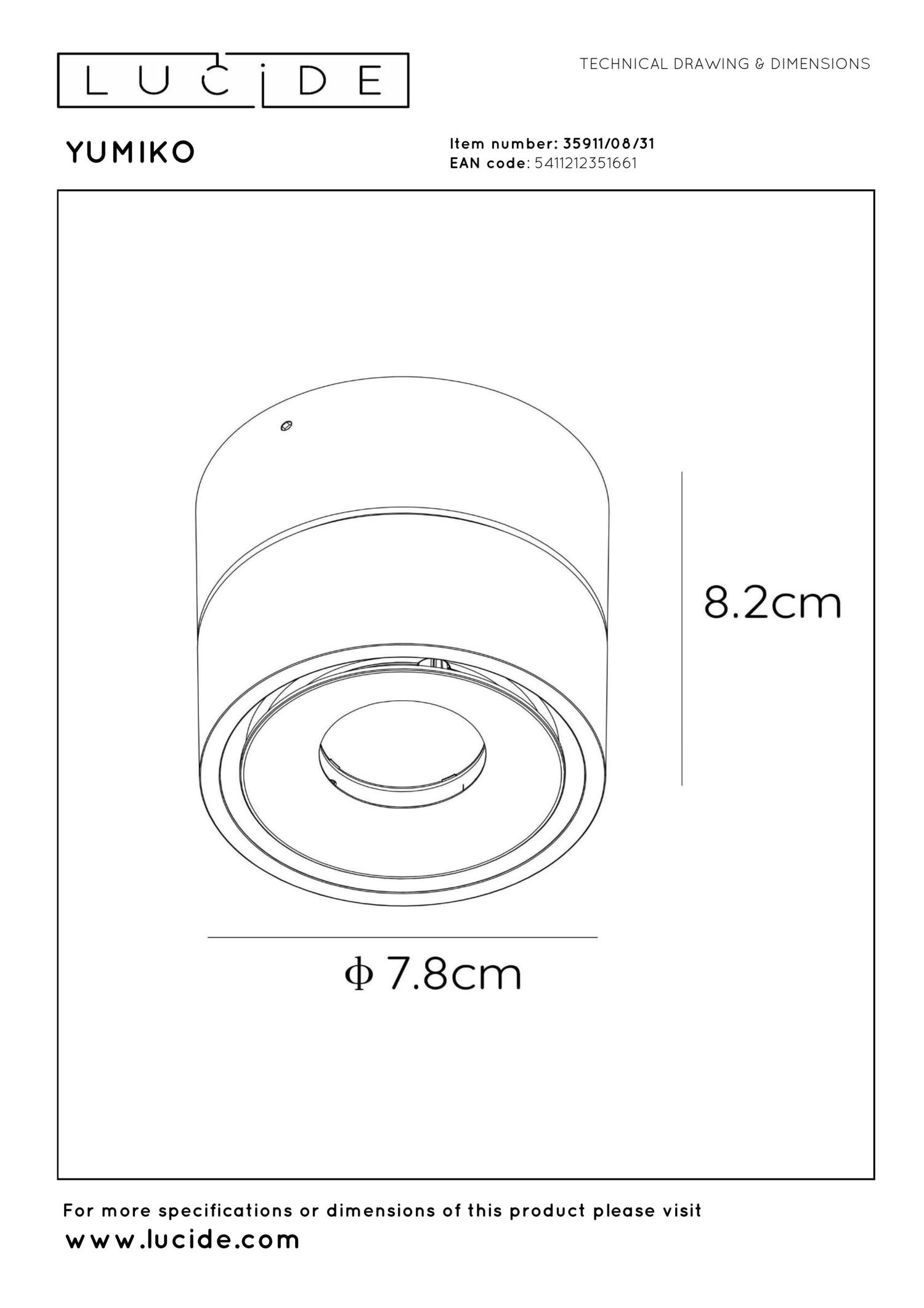 YUMIKO - Ceiling spot - Ø 7.8 cm - LED Dimmable - 1x10W 2700K - White