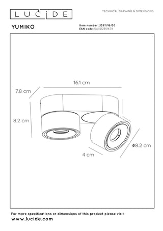 YUMIKO - Plafondspot - LED Dimb. - 2x10W 2700K - Zwart