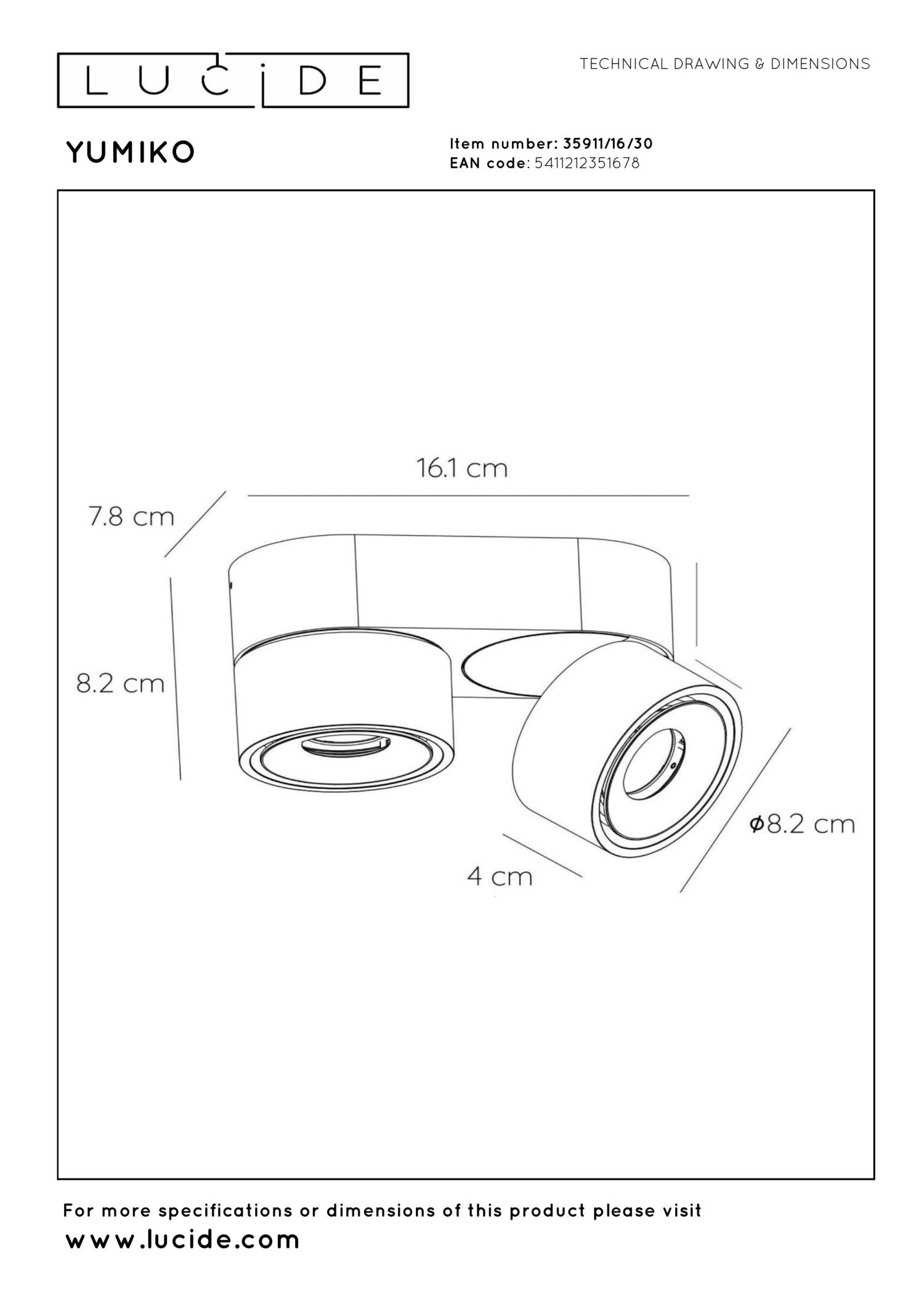 YUMIKO - Plafondspot - LED Dimb. - 2x10W 2700K - Zwart