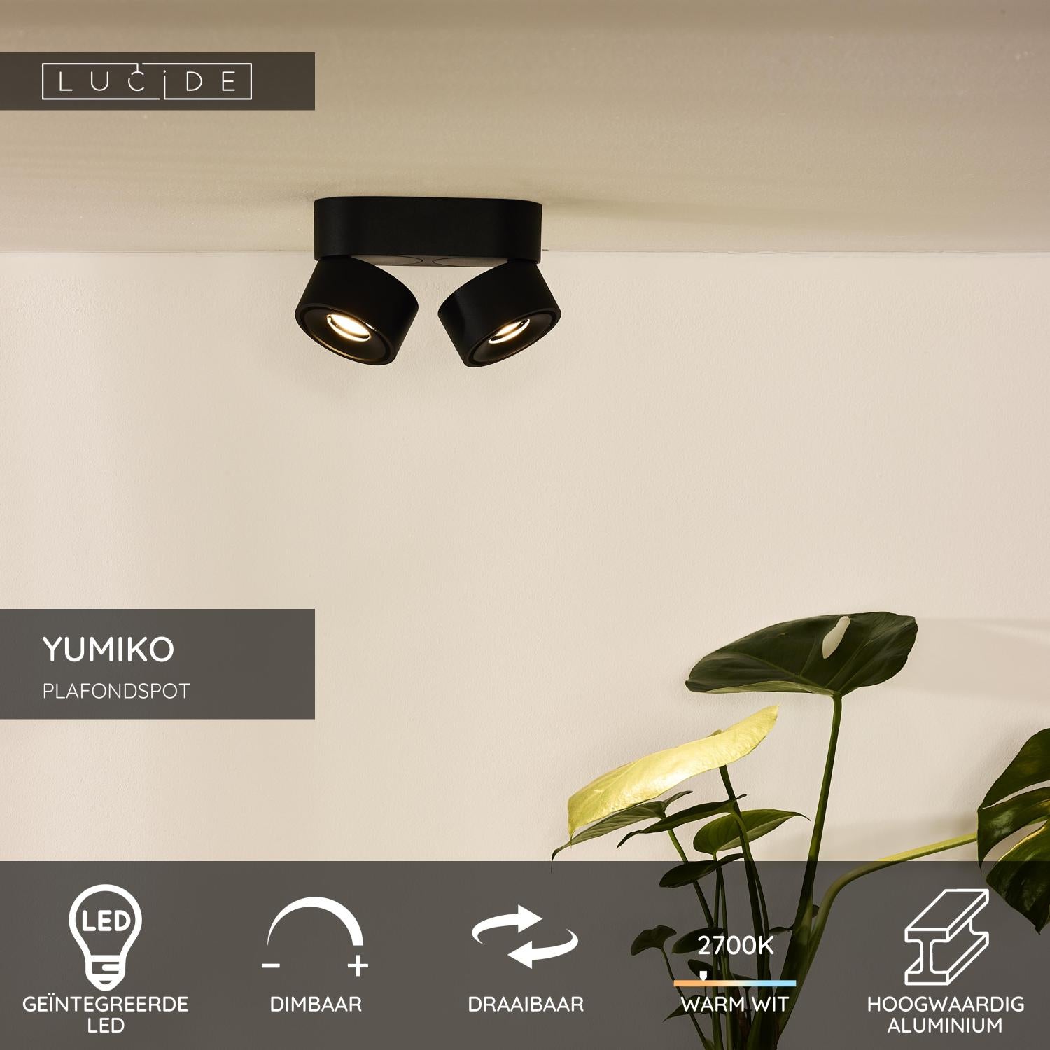 YUMIKO - Plafondspot - LED Dimb. - 2x10W 2700K - Zwart