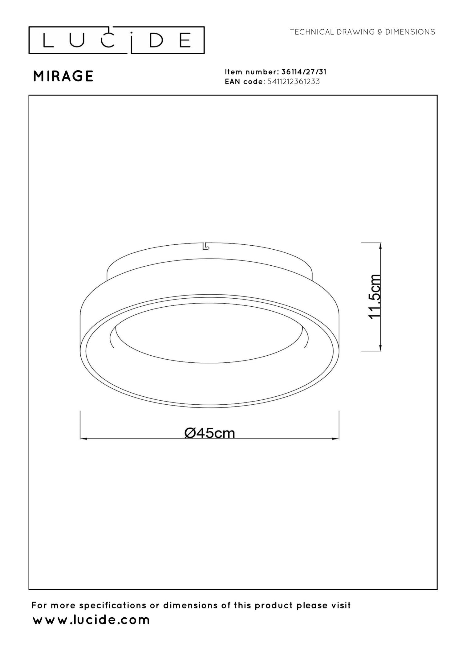 MIRAGE - Plafonnière - Ø 45 cm - LED Dimb. - 1x33W 2700K - Wit