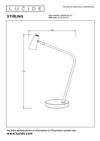 STIRLING - Rechargeable desk lamp - Battery - LED 3 StepDim - 1x3W 2700K - White