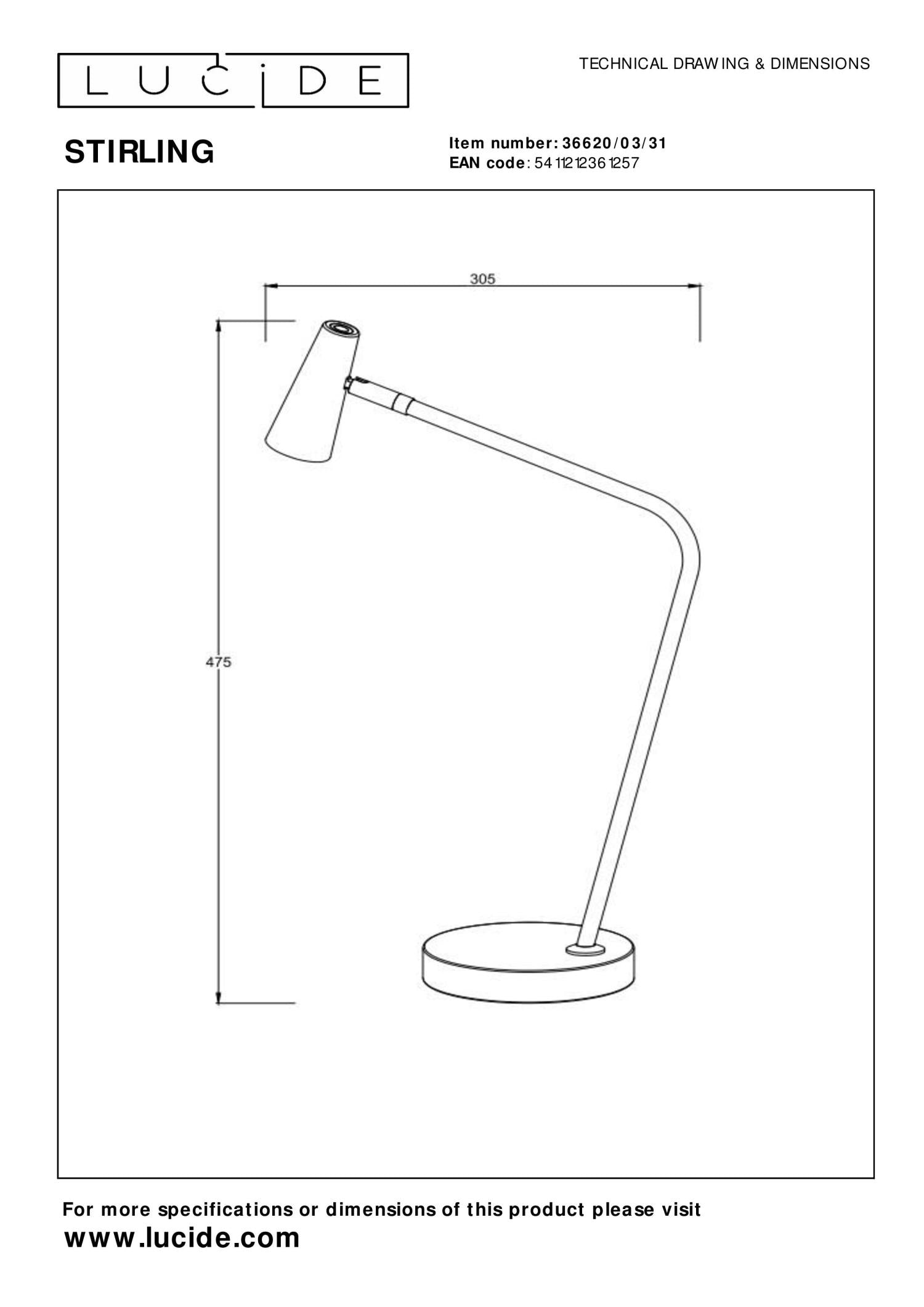 STIRLING - Rechargeable desk lamp - Battery - LED 3 StepDim - 1x3W 2700K - White