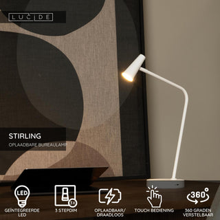 STIRLING - Rechargeable desk lamp - Battery - LED 3 StepDim - 1x3W 2700K - White