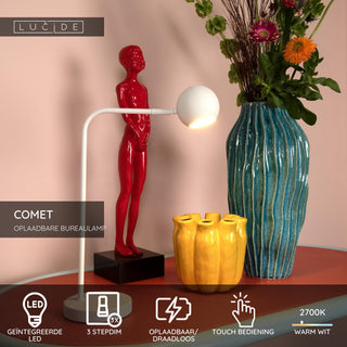 COMET - Oplaadbare Bureaulamp - Accu/Batterij - LED 3 StepDim - 1x3W 2700K - Wit
