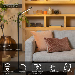 GILLY - Oplaadbare Leeslamp - Accu/Batterij - LED Dimb. - 1x6W 2700K - Zwart