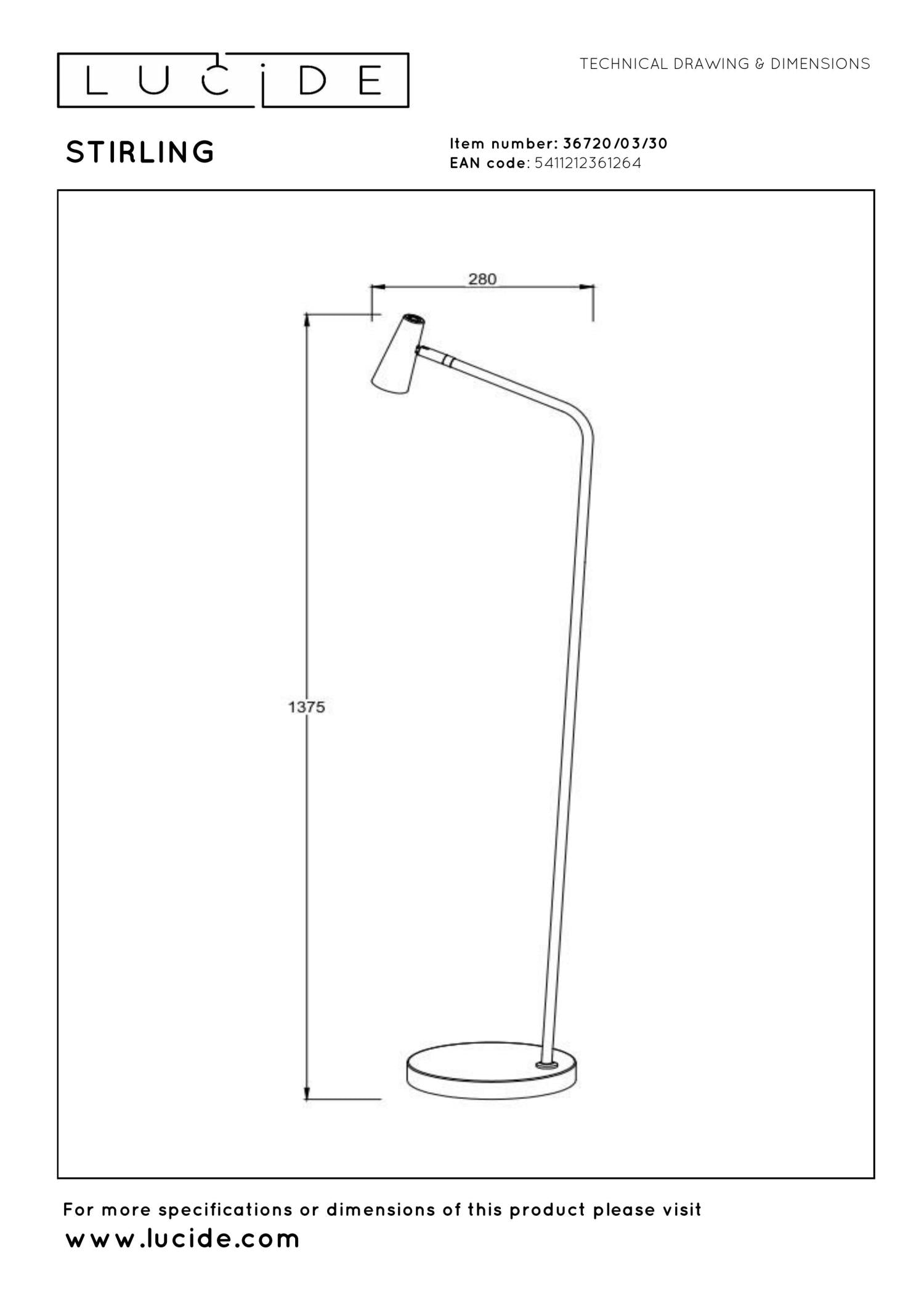 STIRLING - Rechargeable floor lamp - Battery - LED 3 StepDim - 1x3W 2700K - Black