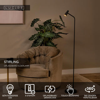 STIRLING - Rechargeable floor lamp - Battery - LED 3 StepDim - 1x3W 2700K - Black