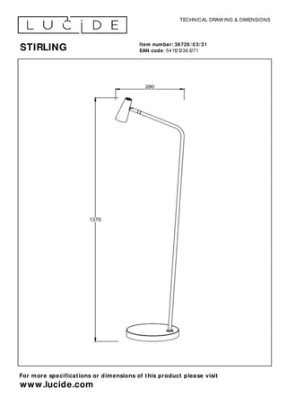 STIRLING - Lampadaire rechargeable - Batterie/Pile - LED 3 StepDim - 1x3W 2700K - Blanc