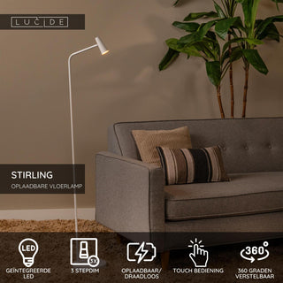 STIRLING - Lampadaire rechargeable - Batterie/Pile - LED 3 StepDim - 1x3W 2700K - Blanc