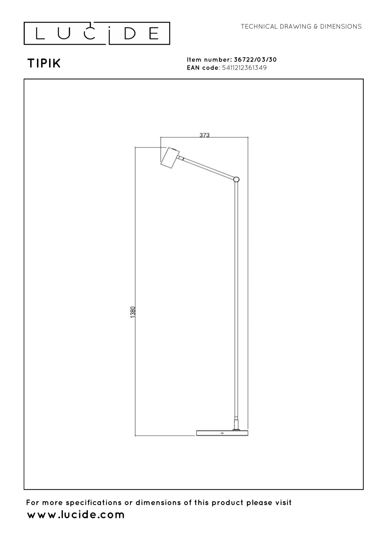 TIPIK - Oplaadbare Vloerlamp - Accu/Batterij - LED 3 StepDim - 1x3W 2700K - Zwart