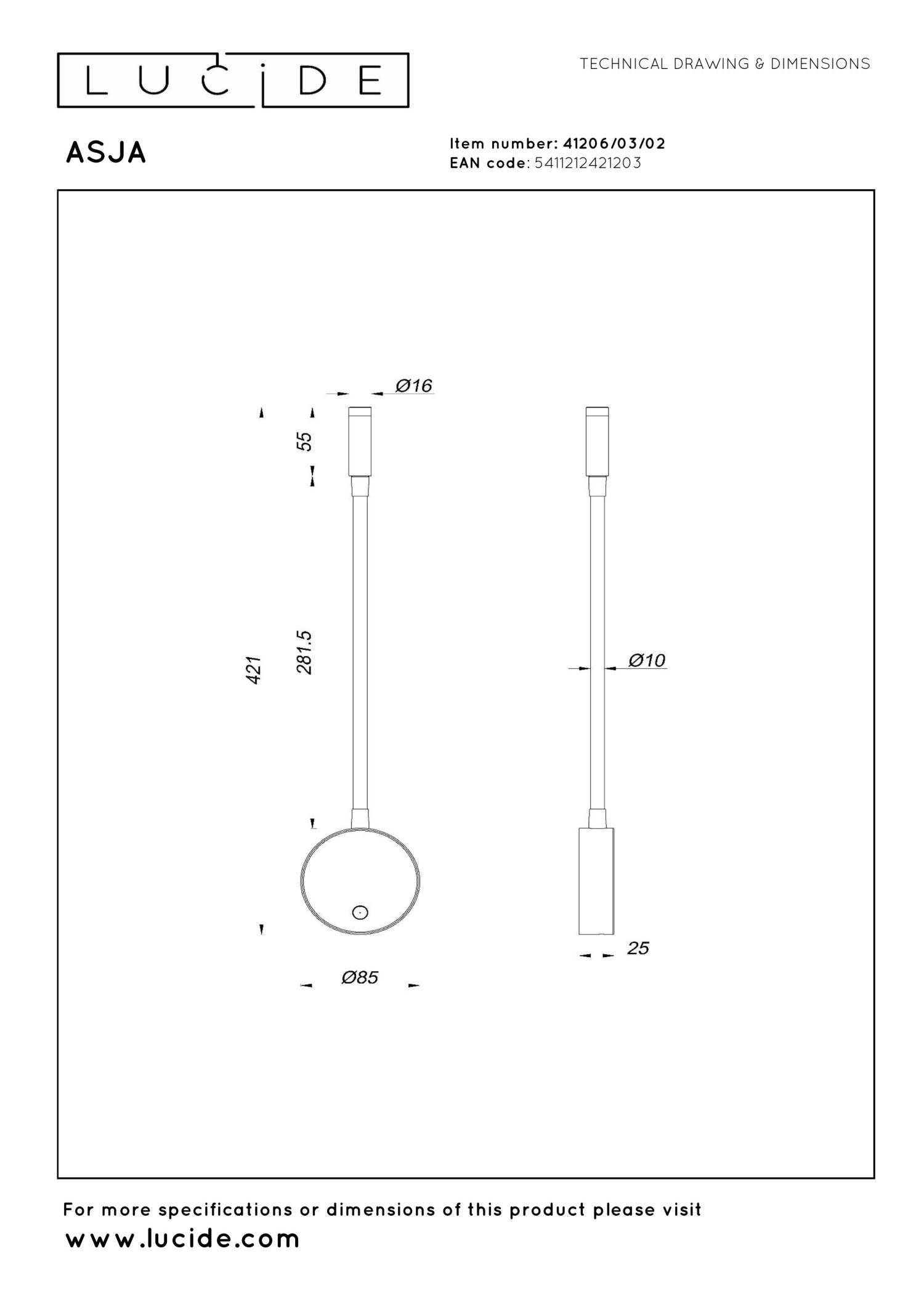 ASJA - Oplaadbare Wandspot / Wandlamp - Accu/Batterij - LED 3 StepDim - 1x3W 2700K - Mat Goud / Messing