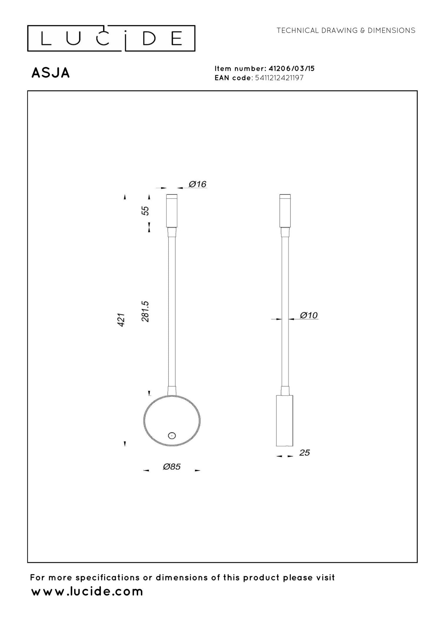 ASJA - Oplaadbare Wandspot / Wandlamp - Accu/Batterij - LED 3 StepDim - 1x3W 2700K - Grijs ijzer