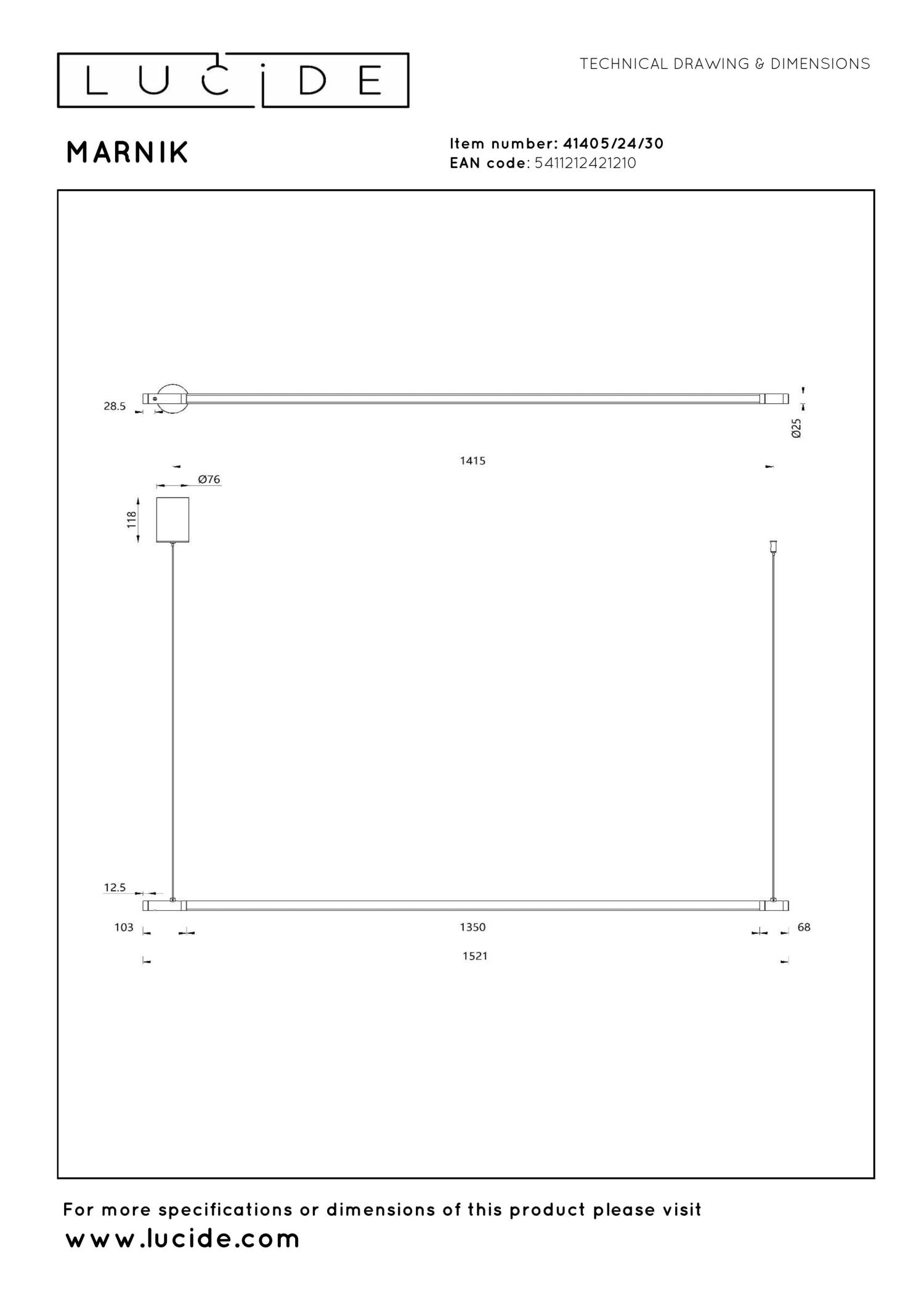 MARNIK - Pendant light - Ø 2,5 cm - LED Dimmable - CCT - 1x22W 2700K/4000K - Hand motion sensor - Black