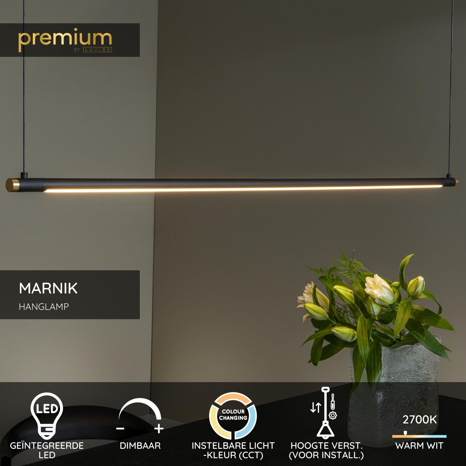 MARNIK - Suspension - Ø 2,5 cm - LED Dimmable - CCT - 1x22W 2700K/4000K - Capteur gestuel - Noir