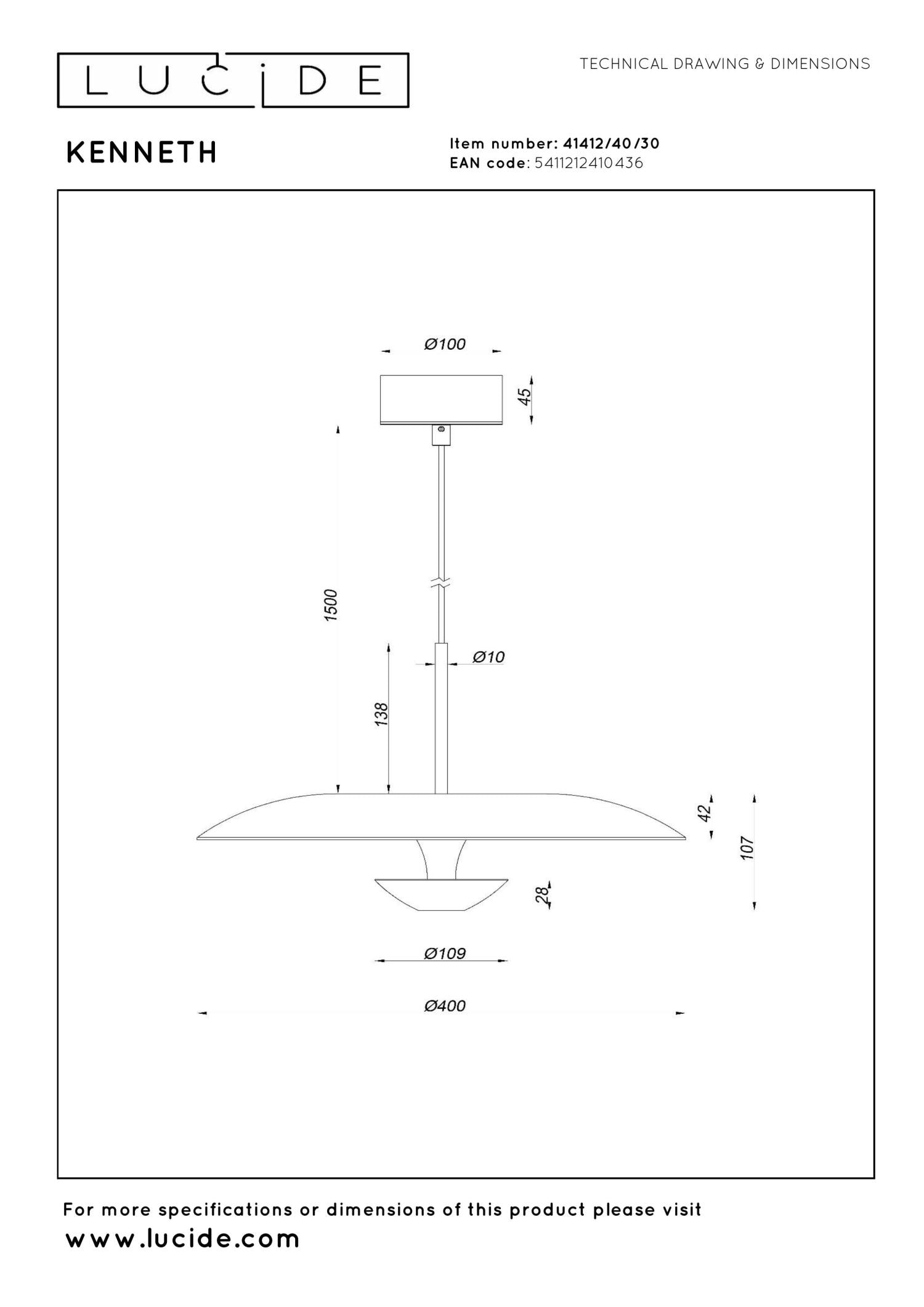 KENNETH - Hanglamp - Ø 40 cm - LED Dimb. - 1x12W 2700K - Zwart