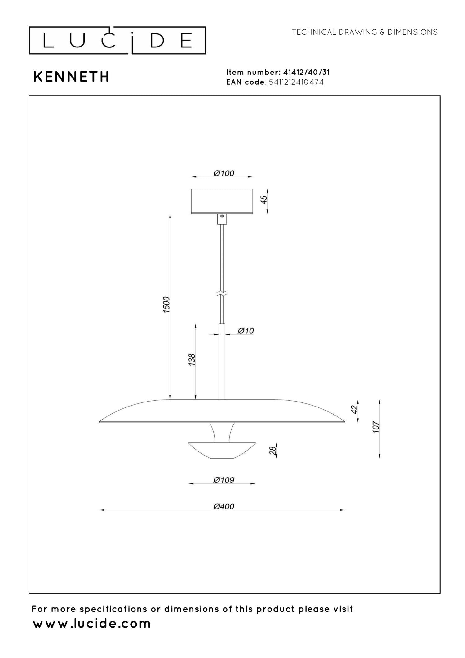 KENNETH - Pendant light - Ø 40 cm - LED Dimmable - 1x12W 2700K - White